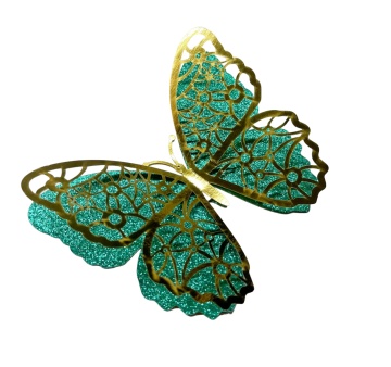 Set 12 decoratiuni fluturi cu efect 3d - 3 dimensiuni - Auriu/Verde - Img 4