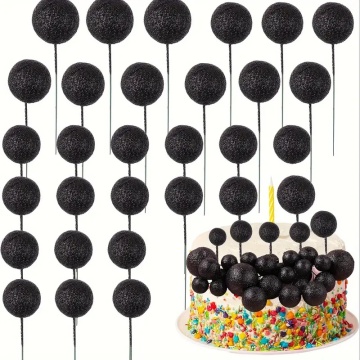 Set 19 sfere plastic pentru ornat torturi - Negru gliterat