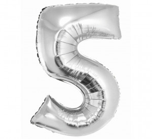Balon Folie 92 cm - Cifra "5", Argintiu - Img 1