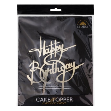 Cake Topper „Happy Birthday” – Auriu – 15 x 17 cm – Dharst