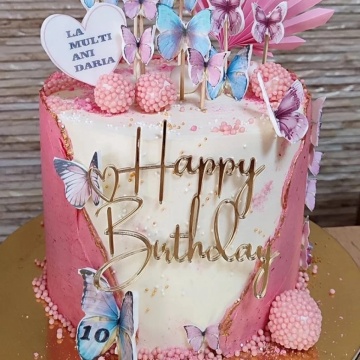 Cake Topper „Happy Birthday” FPa – Auriu/Argintiu – 11,7 x 9,5 cm – Dharst