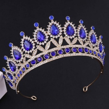 Coronita aurie din metal cu Albastre - ø15,5 cm - h 6,5 cm