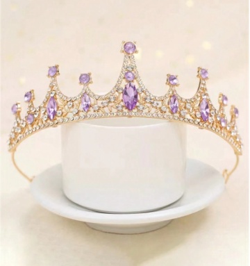 Coronita aurie din metal cu perle Mov– 15 cm | H 5 cm