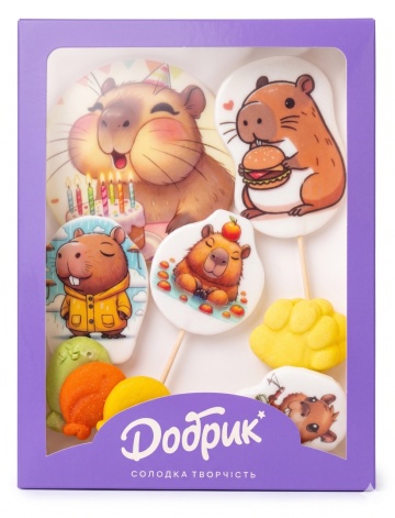Decoratiuni comestibile din zahar - Set "Capybara la Petrecere"