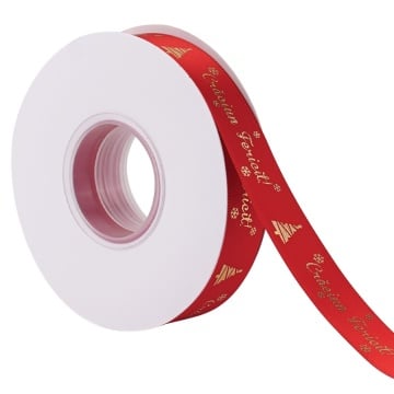 Panglica satin rosu - "Craciun Fericit!" - 2 cm - 25 m - Dharst