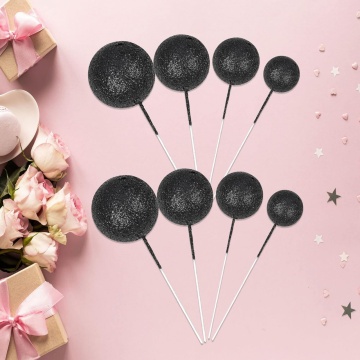 Set 19 sfere plastic pentru ornat torturi - Negru gliterat