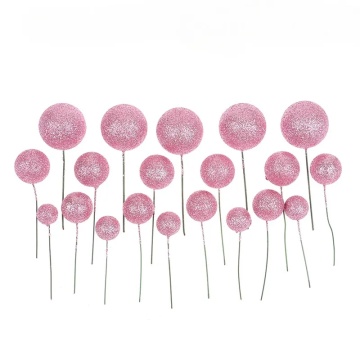 Set 19 sfere plastic pentru ornat torturi - Roz gliterat