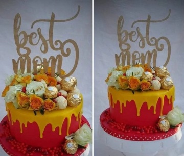 Topper tort Best mom – decor acrilic cu mesaj în engleză pentru torturi dedicate mamei 
