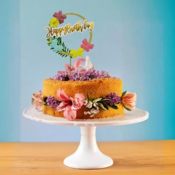 Topper tort "Happy Birthday" cu flori si fluturasi - T090323