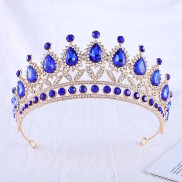 Coronita aurie din metal cu Albastre - ø15,5 cm - h 6,5 cm