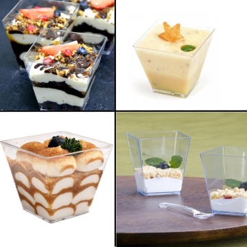 Set 10 Cupe Desert Transparente - 210 ml - Formă Trapezoidală - 7 cm x 7 cm x 6.5 cm