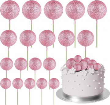 Set 19 sfere plastic pentru ornat torturi - Roz gliterat