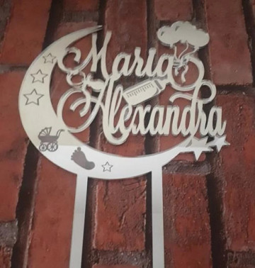 opper pentru tort personalizat cu nume copil în semilună, elemente de decor botez