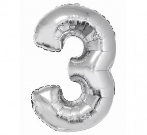Balon Folie 92 cm - Cifra "3", Argintiu - Img 1