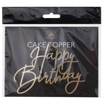 Cake Topper „Happy Birthday” FPa – Auriu – 12,5 x 9,5 cm – Dharst