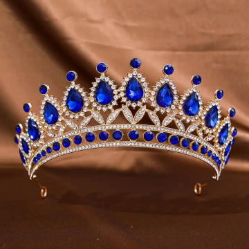 Coronita aurie din metal cu Albastre - ø15,5 cm - h 6,5 cm