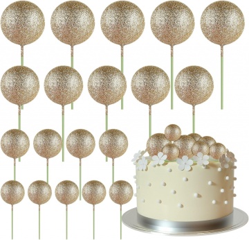 Set 19 sfere plastic pentru ornat torturi - Champagne Gold