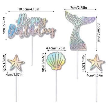 Set 5 cupcake topper "Sirena" - Albastru