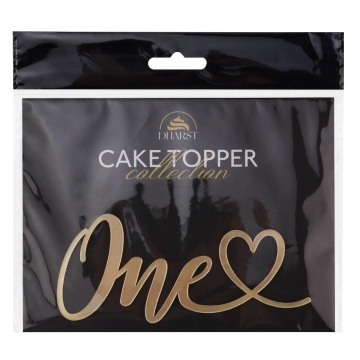Cake Topper „One” cu inimioară – Auriu/Argintiu – 13 x 6 cm – Dharst