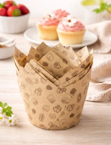 Chese Tulip din Hârtie Kraft pentru Cupcakes – Model T200105, Set 12 buc