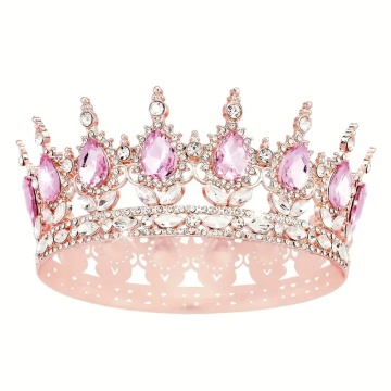 Coronita aurie din metal cu perle roz deschis