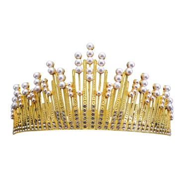 Coronita cu perle, din metal auriu - 16 x 7,5 cm - T090270