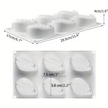 Formă silicon Frunze cu 6 alveole – matriță deserturi 3D – 29,5 × 17 cm