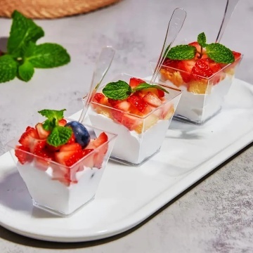 Set 10 Mini Cupe Desert Transparente - 60 ml - Formă Trapezoidală - 4 x 4 x 5.2 cm