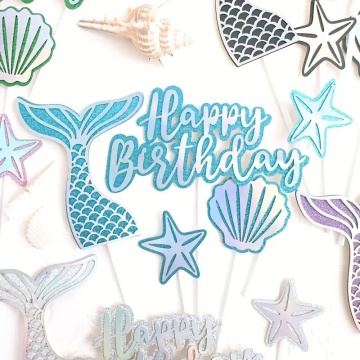 Set 5 cupcake topper "Sirena" - Albastru