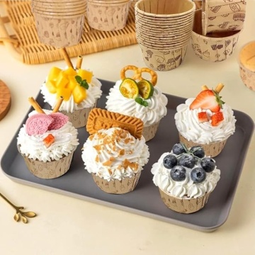 Chese Rotunde cu Pereți Drepți din Hârtie Kraft pentru Muffins și Cupcakes – Model T200107, Set 12 buc