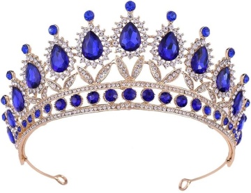 Coronita aurie din metal cu perle Albastre – Ø15,5 cm | H 6,5 cm