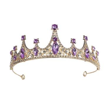 Coronita aurie din metal cu perle Mov– 15 cm | H 5 cm