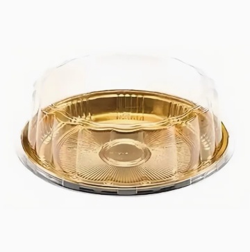 Cutie pentru tort rotundă – bază aurie + capac transparent – Ø28 × 8 cm