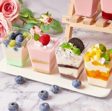Set 10 Mini Cupe Desert Transparente - 60 ml - Formă Trapezoidală - 4 x 4 x 5.2 cm