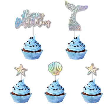 Set 5 cupcake topper "Sirena" - Argintiu