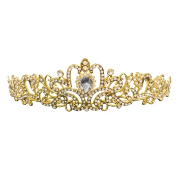Coronita aurie din metal cu perle - 14 cm
