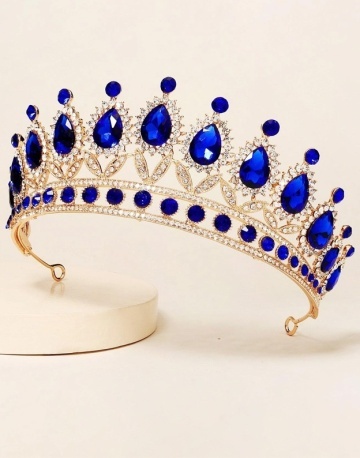 Coronita aurie din metal cu Albastre - ø15,5 cm - h 6,5 cm