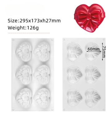 Mulaj din silicon - Inima cu funda cu 6 alveole - Img 4