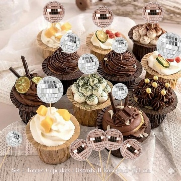 Set 4 Topper Cupcakes Discoball Rosegold – Ø4 cm