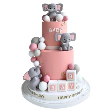 Set pentru ornat torturi - Baby elefant - Roz, 28 piese - T090590