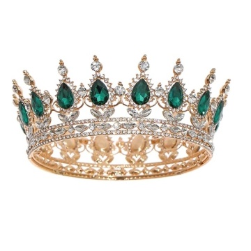 Coronita aurie din metal cu perle verzi - 12,5 x 5,5 cm