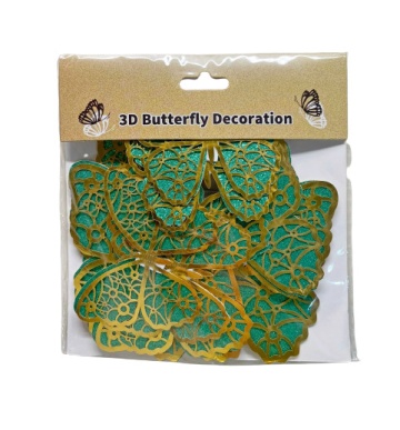 Set 12 decoratiuni fluturi cu efect 3d - 3 dimensiuni - Auriu/Verde - Img 2