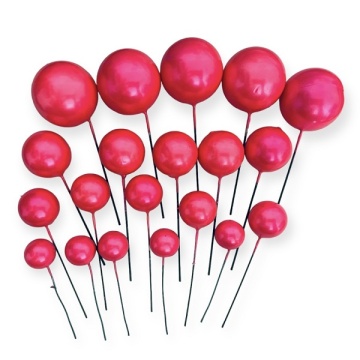 Set 19 sfere plastic pentru ornat torturi - Rosu trandafir