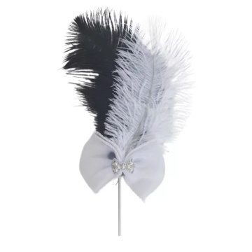 Topper tort Pană cu fundiță – Alb & Negru, 23 cm | Decor elegant și minimalist pentru torturi deosebite
