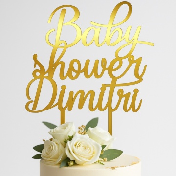 Topper tort Baby Shower Dimitri auriu pentru decor elegant