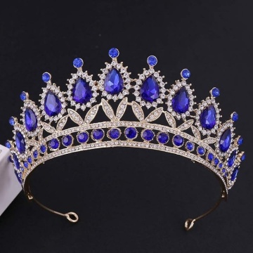Coronita aurie din metal cu Albastre - ø15,5 cm - h 6,5 cm