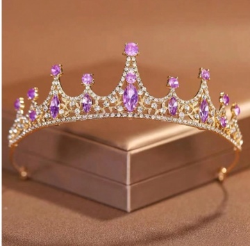 Coronita aurie din metal cu perle Mov– 15 cm | H 5 cm