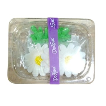 Decoratiuni comestibile din zahar - set 3 flori + 6 frunze - Musetel - ALB