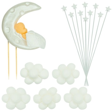 Decoratiuni comestibile din zahar - set Baby on the Moon - Argintiu