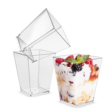 Set 10 Mini Cupe Desert Transparente - 60 ml - Formă Trapezoidală - 4 x 4 x 5.2 cm